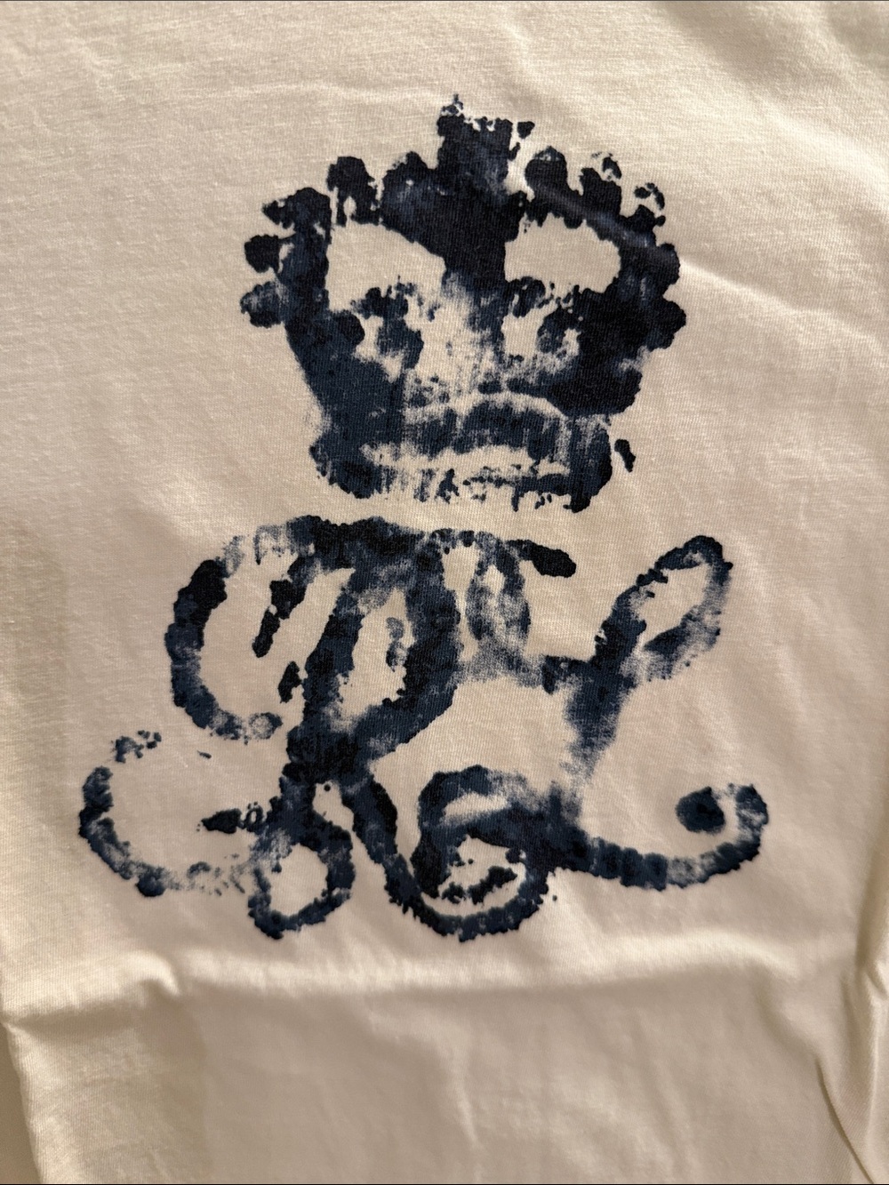 Ralph Lauren Cream Tee with Navy Crest Graphic - Picture 3 of 4